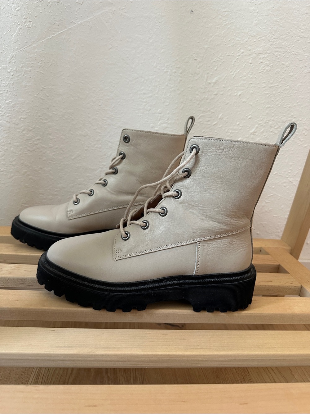 Women's Lace-Up Combat Boots in Light Beige